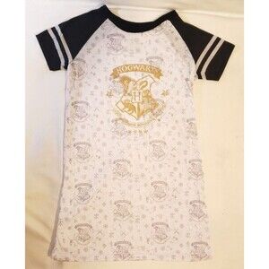 Harry Potter Pajama Hogwarts Gold Crest Short Sleeve Raglan Nightgown - Size L